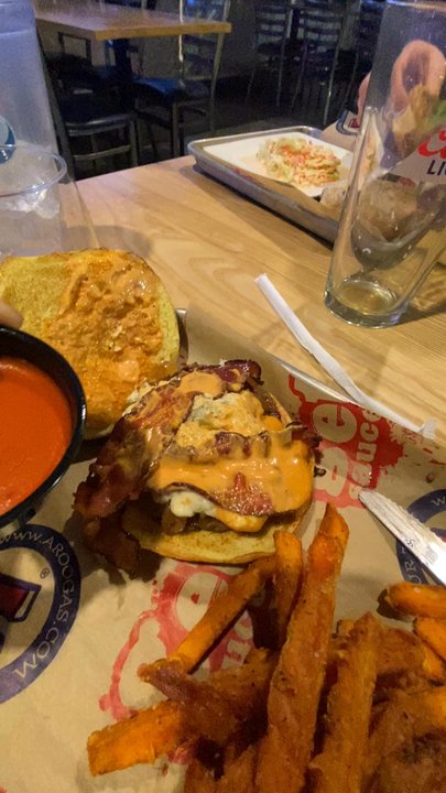 Arooga's - Hot sauce covered burger - Sports Bars Near Me - East Brunswick, New Jersey