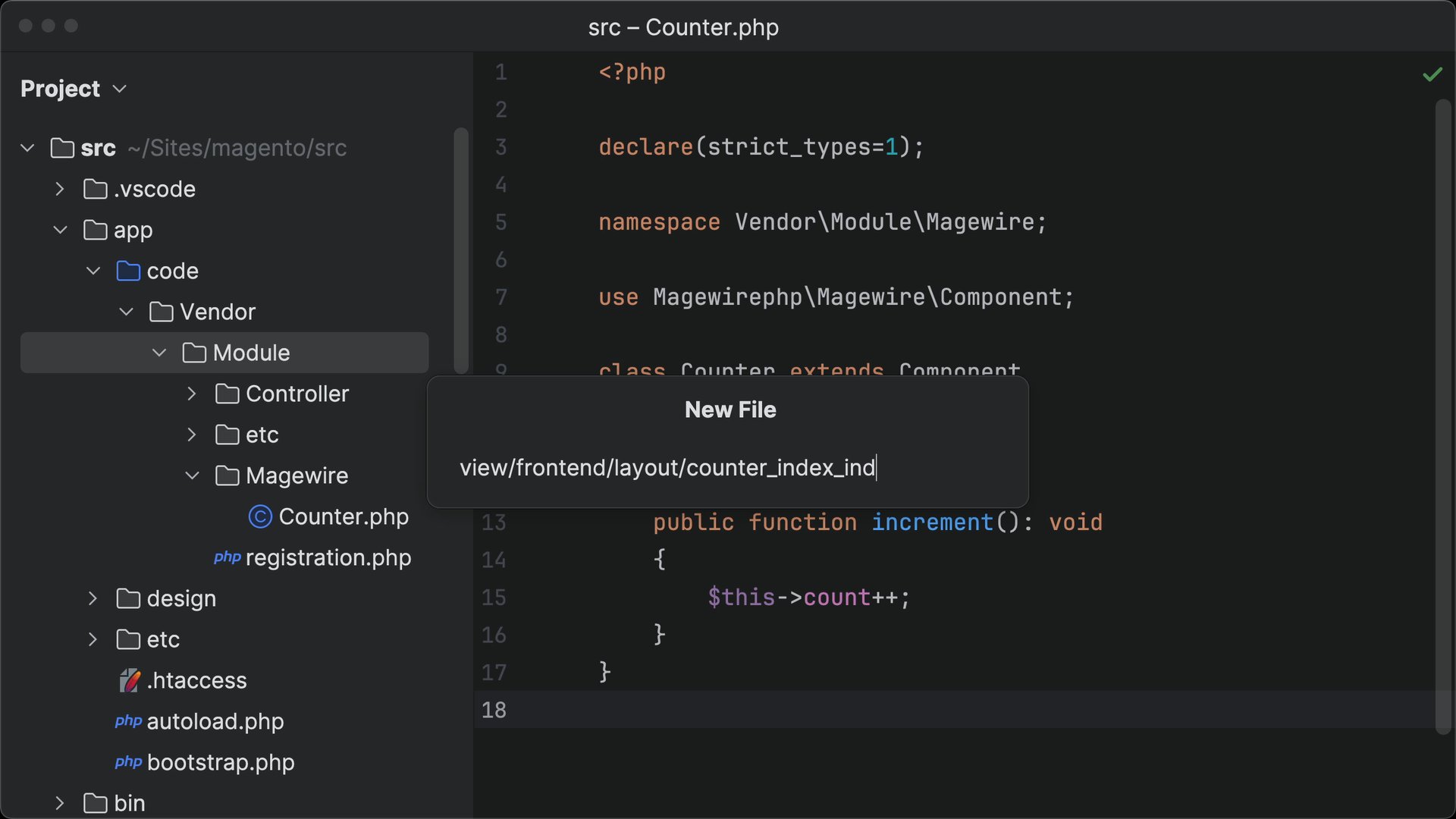 Create a simple Magewire component in a Magento Luma template