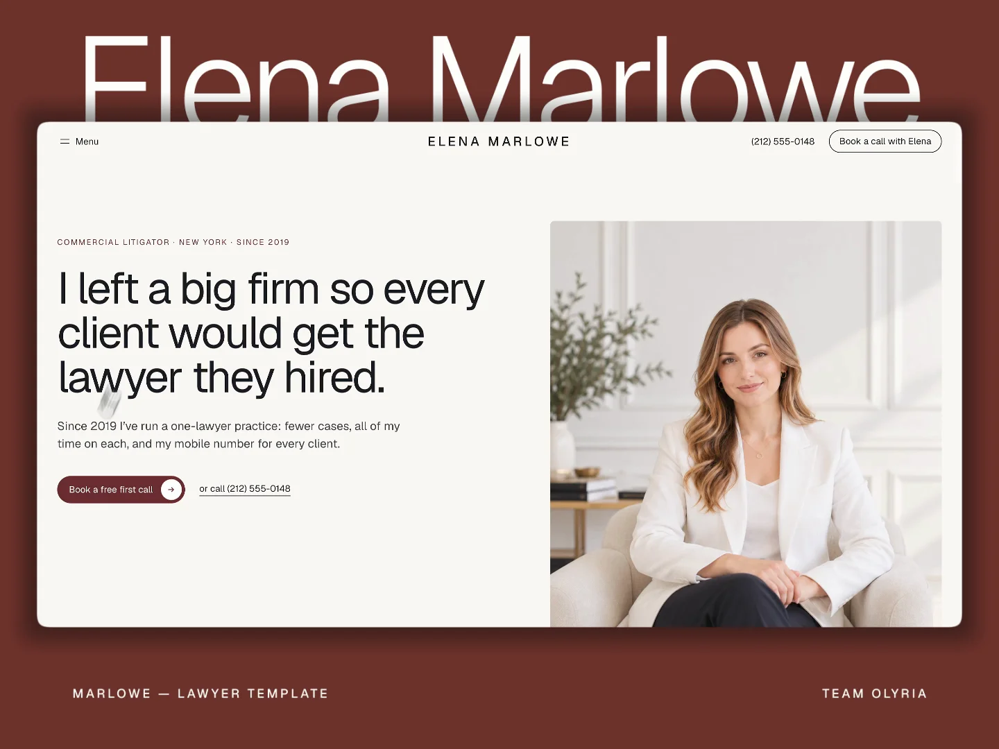 New template: Elena MarloweA law firm website for @Framer , built for attorneys who want clients to call, not scroll.✓ 16 pages✓ 5 CMS collections✓ Fixed-fee pricing page✓ Case results + insightsExplore it live: https://framer.link/RvpgS7s#Framer #LawFirm #FramerTemplate #Lawyer @Olyria