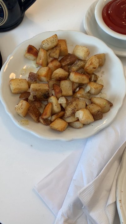 Original Pancake House - Side of potatoes, Blueberry Pancakes, chicken sausage, and apple pancake - Breakfast & Brunch Near Me - Madison, Wisconsin