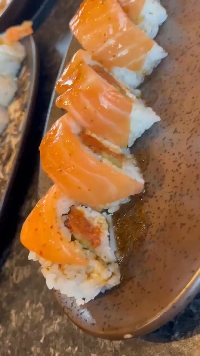 Prime Sushi - Rolls in video: Hawaiian Roll (seaweed salad on top), Alaska Roll (salmon on top), Coconut Roll, Truffle Delight Roll - Sushi Bars Near Me - Bakersfield, California