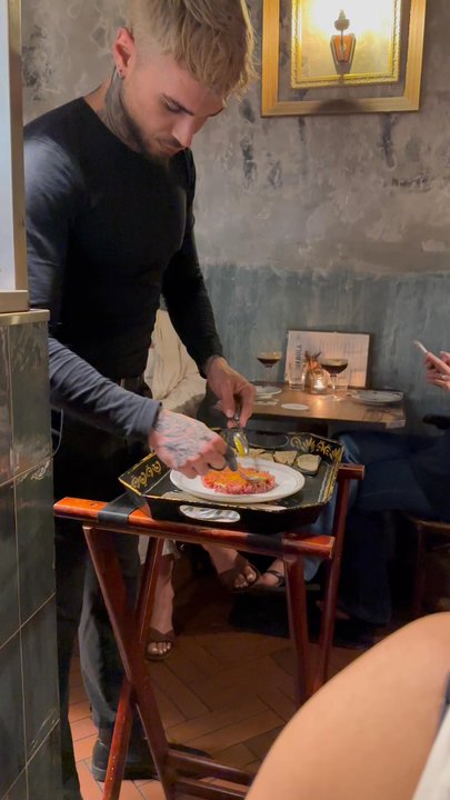 Babula - Our wonderful waiter making the steak tartare! - Cocktail Bars Near Me - Barcelona, B