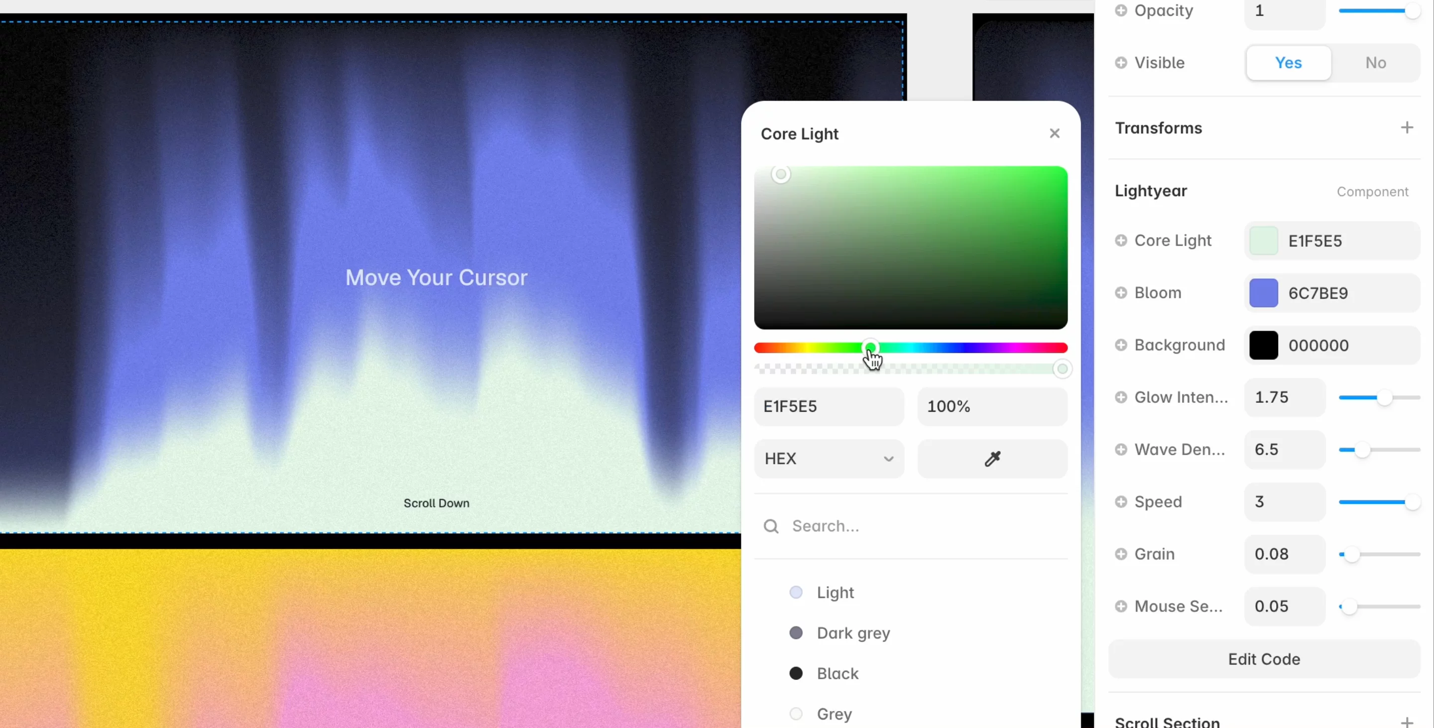 Here's how fast you can customize our Lightyear Framer component — dial it in to make your website design feel alive, and apply your brand identity straight into the UI.A few sliders, that's it. See it live https://lightyearglow.framer.website/