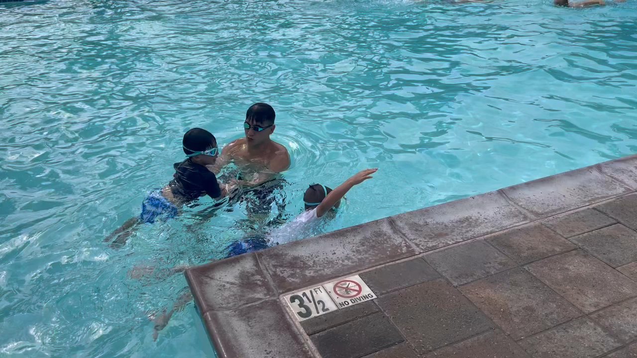 All Waves Aquatics - Blake and Justin swimming after practicing with Blake's Dad after their lesson - Swimming Lessons/Schools Near Me