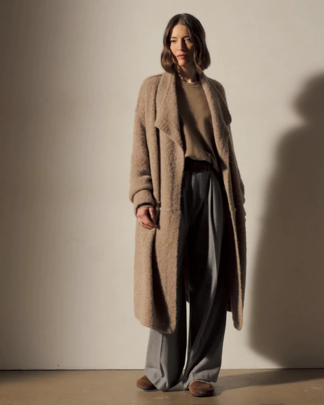 Boucle Blend Cashmere Coat - Soft Beige | James Perse Los Angeles