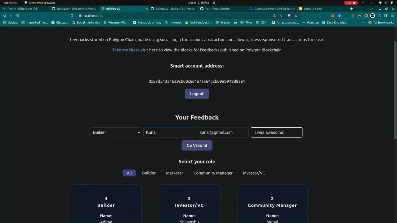 Feedbacks at ethIndia, we call it ethFeeds! video demo