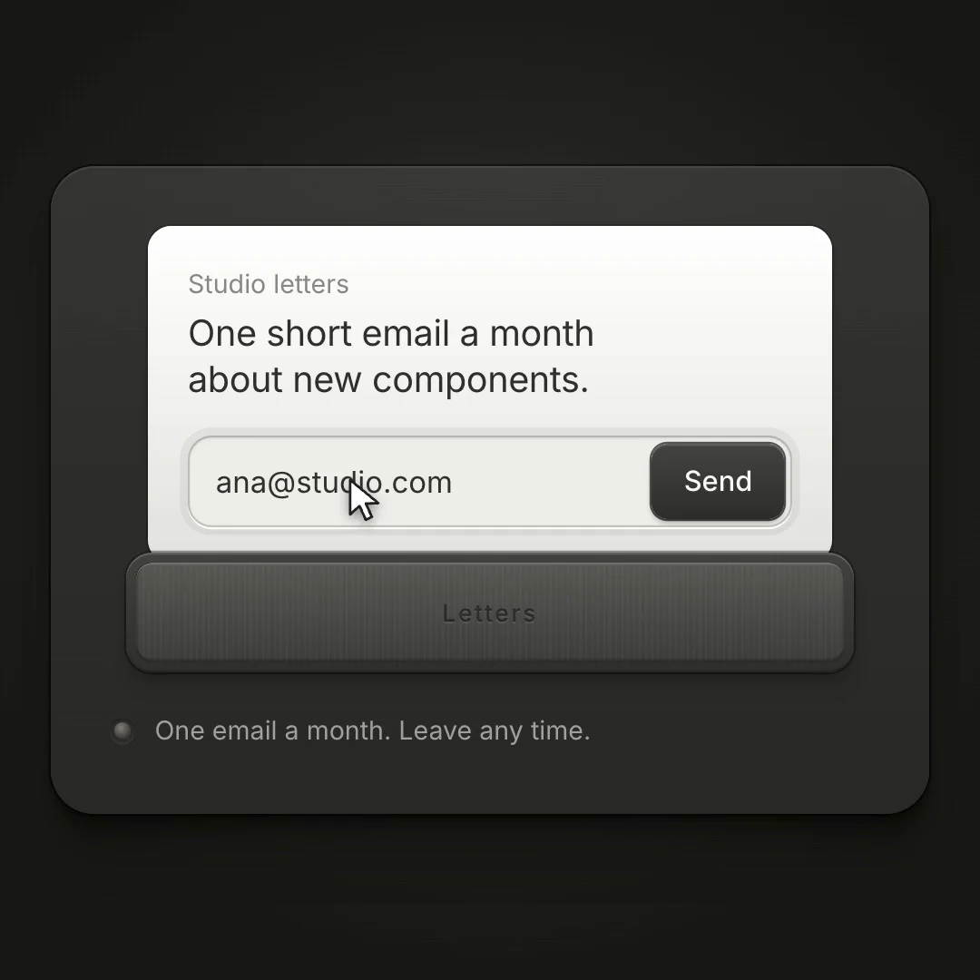 day 18/100 of design engineering things in @framermade a newsletter signup you post by hand, just type your email and push the card into the slot