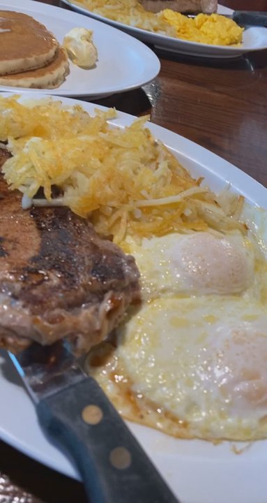 Country Kitchen - New York steak with pancakes and biscuit and gravy. Everything was amazingly delicious. - Comfort Food Near Me - Bakersfield, California
