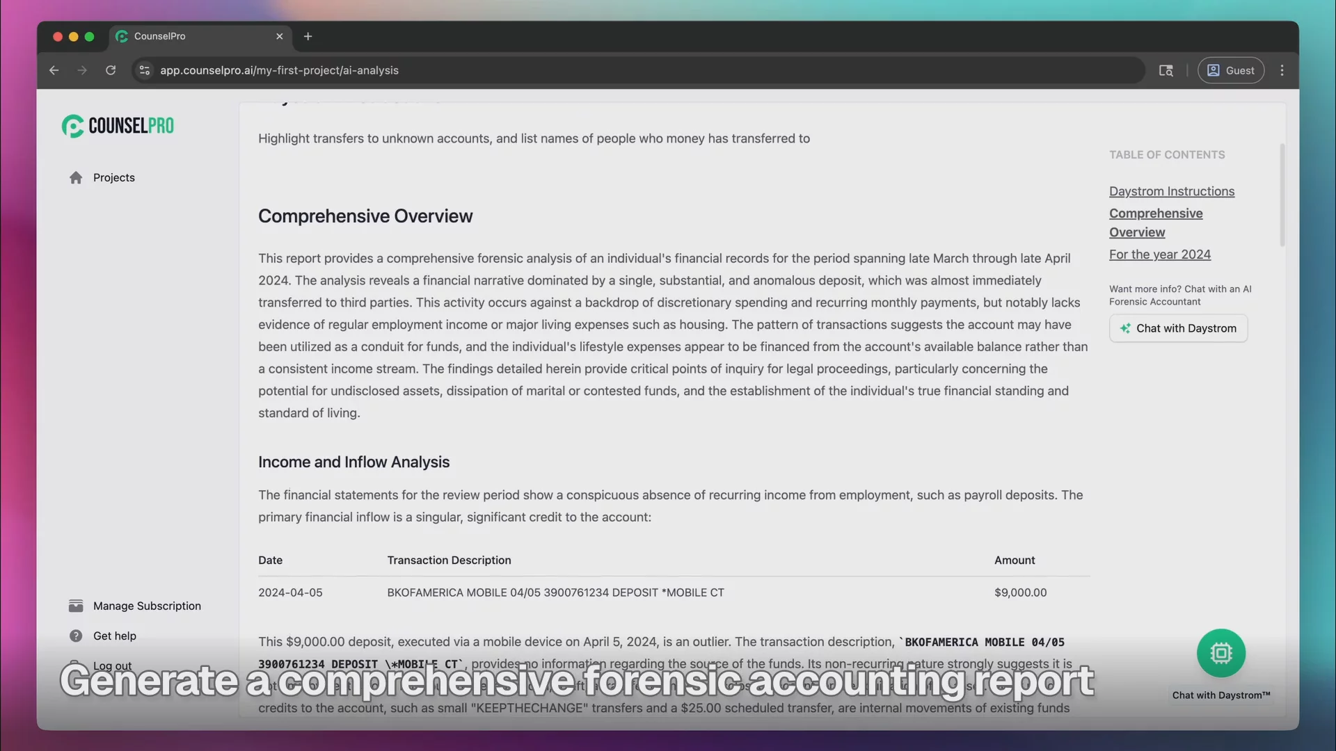 AI Financial Forensics for Legal & Finance | CounselPro