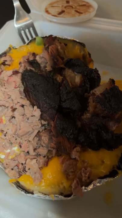 It's Ribs! - Fully loaded baked potato brisket and rib tips - Barbeque Near Me - Houston, Texas