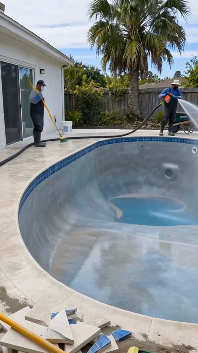 AI-generated video: A green backyard pool restored to crystal clear blue