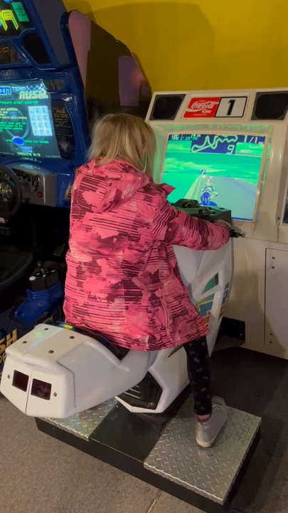 Moon Arcade - One of two motorcycle racing games. - Arcades Near Me - Filer, Idaho