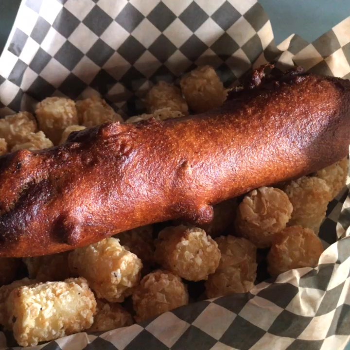 Lutz Tavern - Jalapeno batter corn dog w tots $6.50 - Dive Bars Near Me - Portland, Oregon