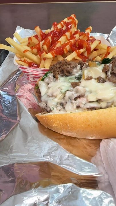 Ishkabibble's - South Philly Cheese Steak, French Fries, and Strawberry 20 oz. Milkshake - American Near Me - Philadelphia, Pennsylvania