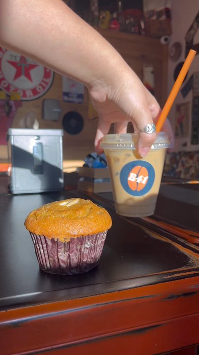 Espresso 41 - Pumpkin cream muffin (so moist) and this delicious iced coffee that I forgot the name of because I told them to surprise Me - Coffee & Tea Near Me - Tifton, Georgia