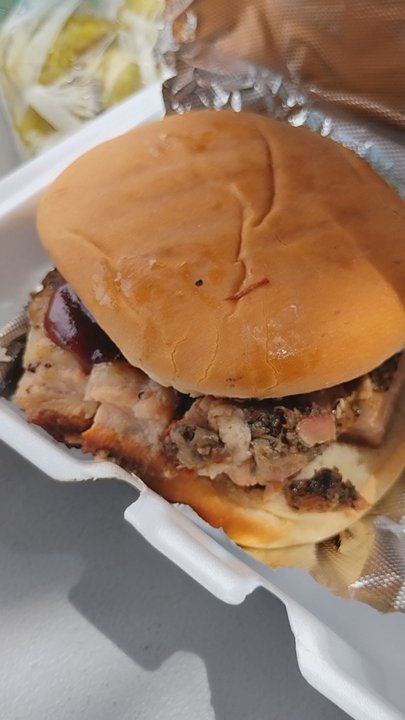 Daddy Duncan's BBQ - This one is a pork belly sandwich $15 - Barbeque Near Me - Katy, Texas