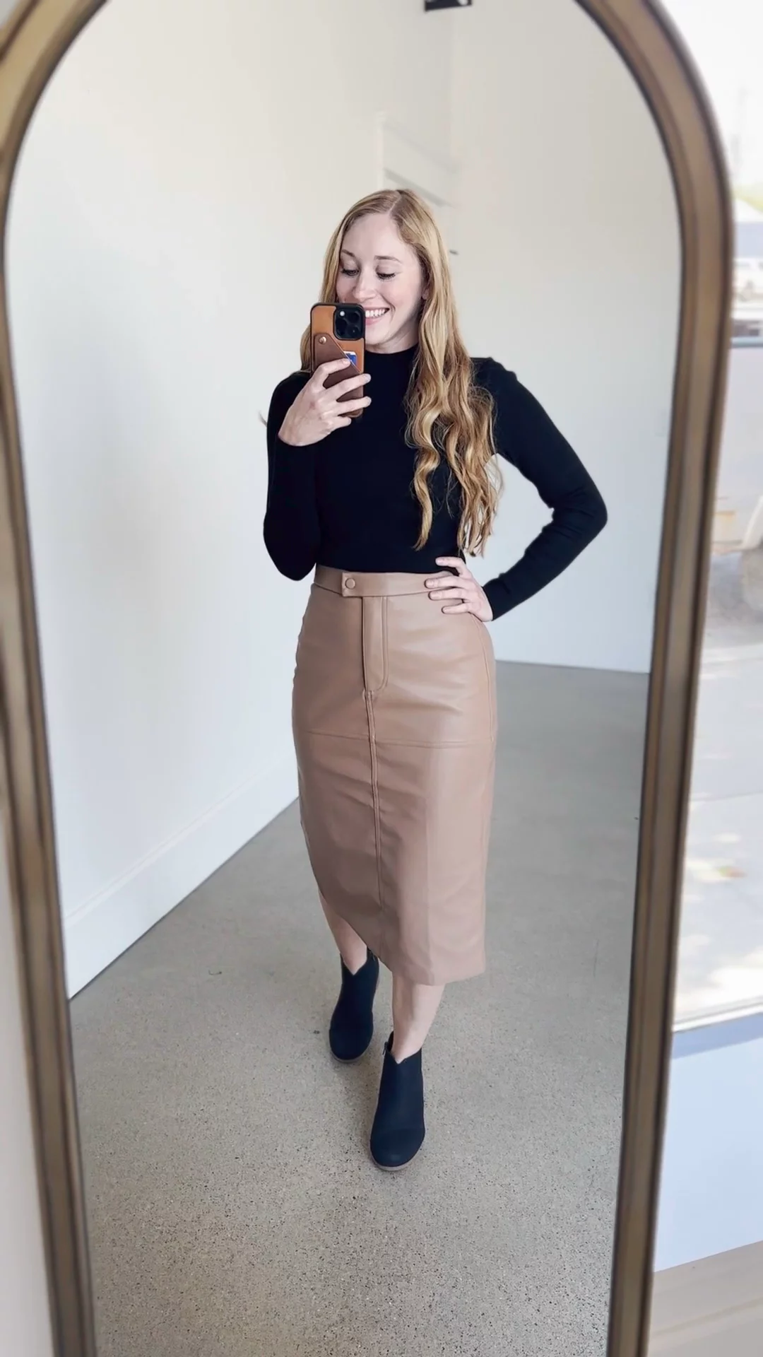 Faux Leather Midi Skirt - FINAL SALE – Inherit Co.