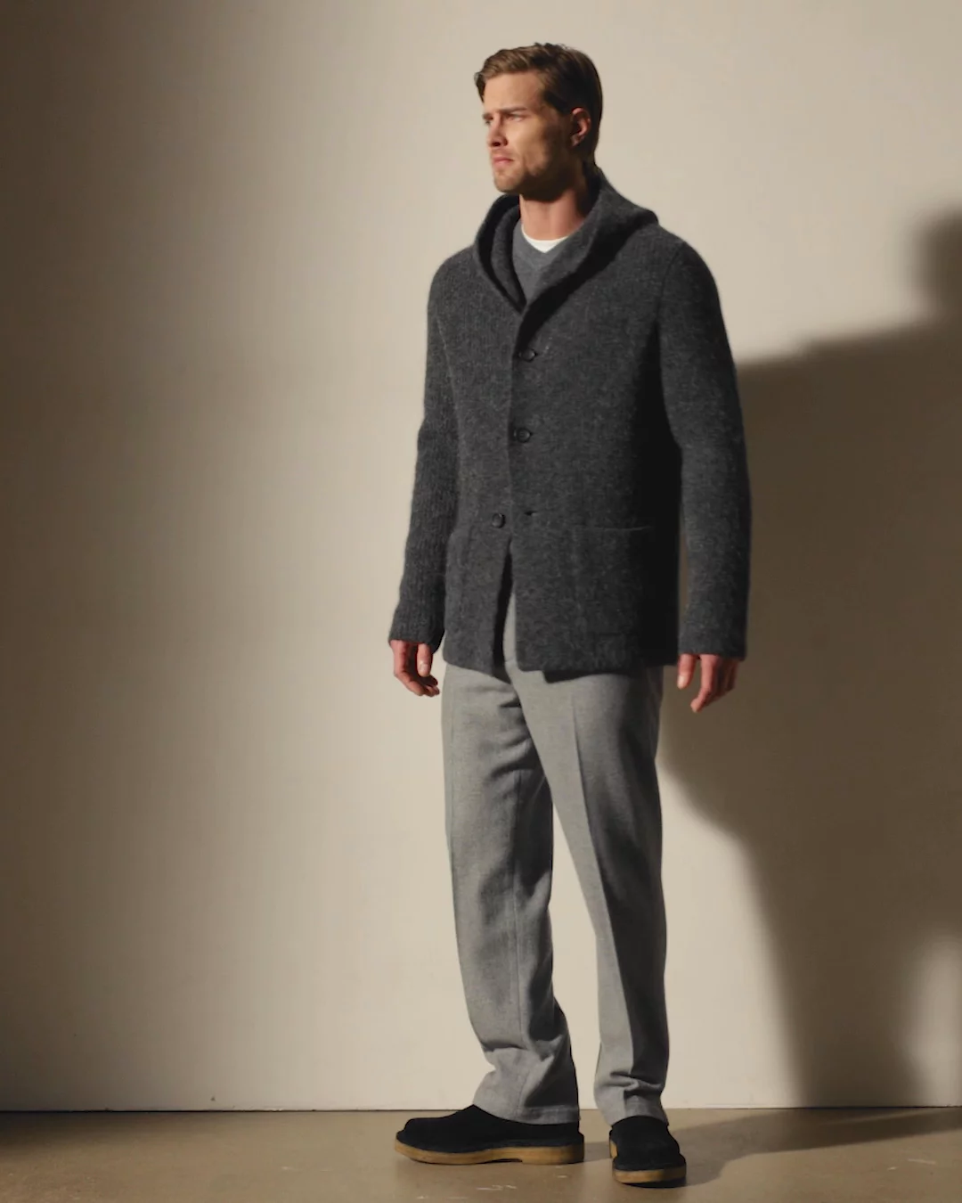 Chunky Waffle Knit Hooded Coat - Anthracite | James Perse Los Angeles