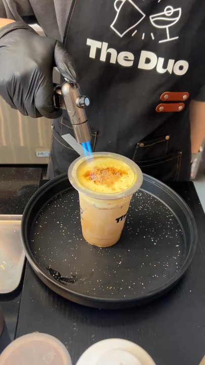 The Duo Coffee Bar - Making the crème brûlée latte - Cocktail Bars Near Me - Flushing, New York