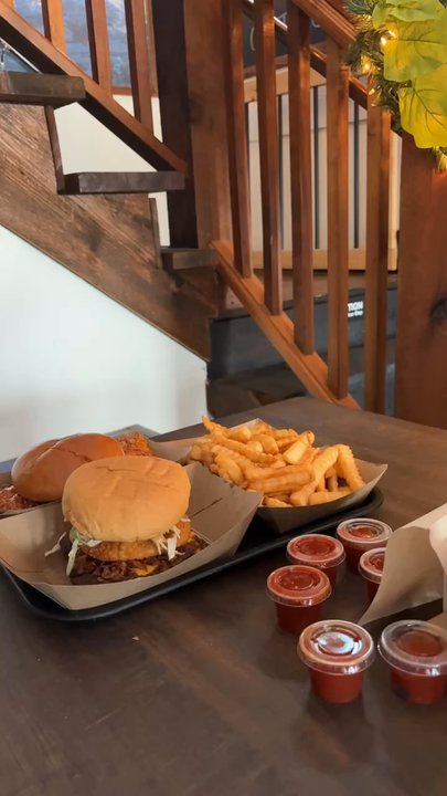 Jacomos Hunger Shack - Sweet Sirracha Chicken Sandwhich  Bbq Colbern Single Burger  2 orders of fries - Burgers Near Me - Lee's Summit, Missouri