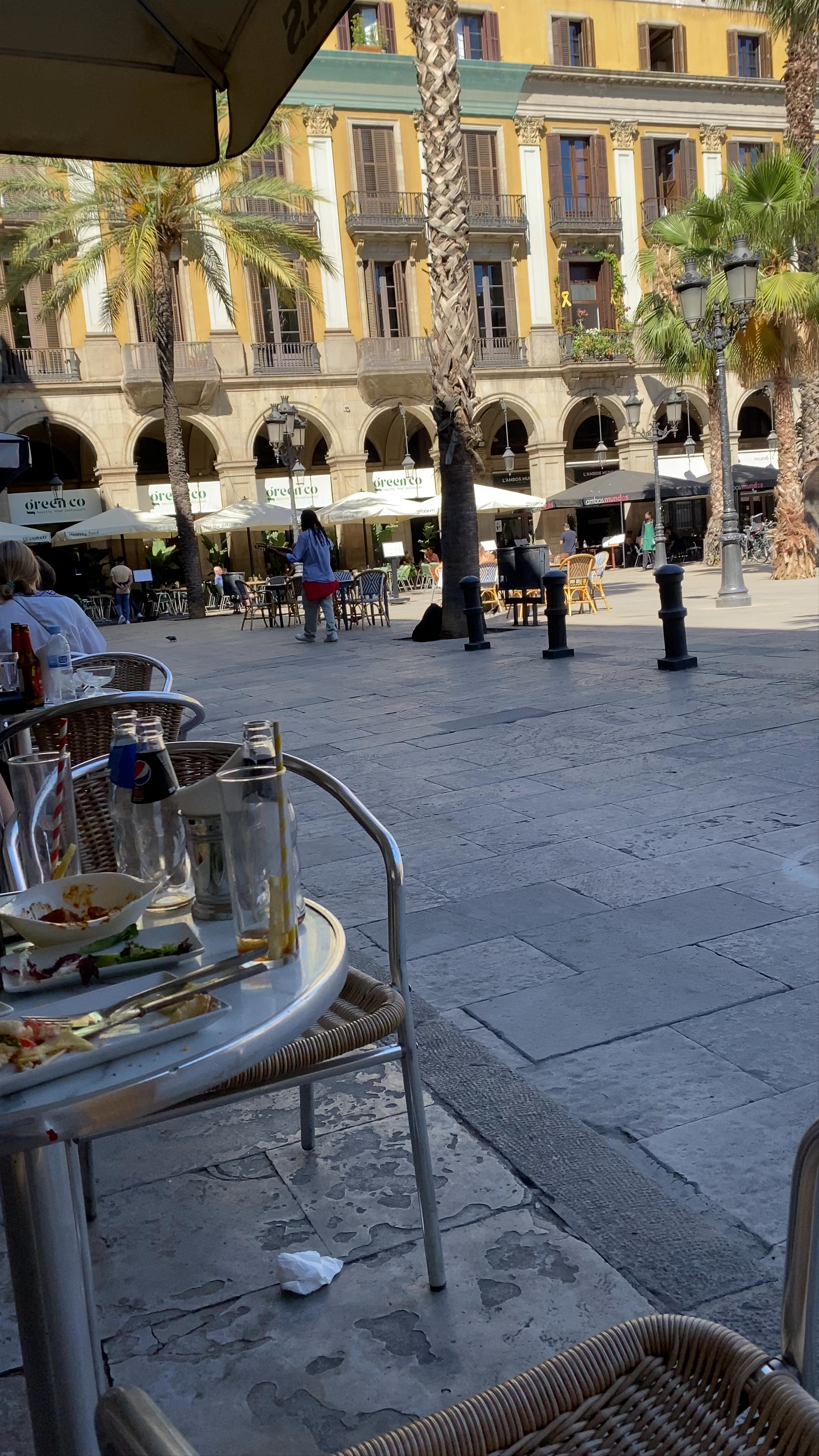 Sunny Outdoor Cafe Experience in Barcelona's Plaça Reial