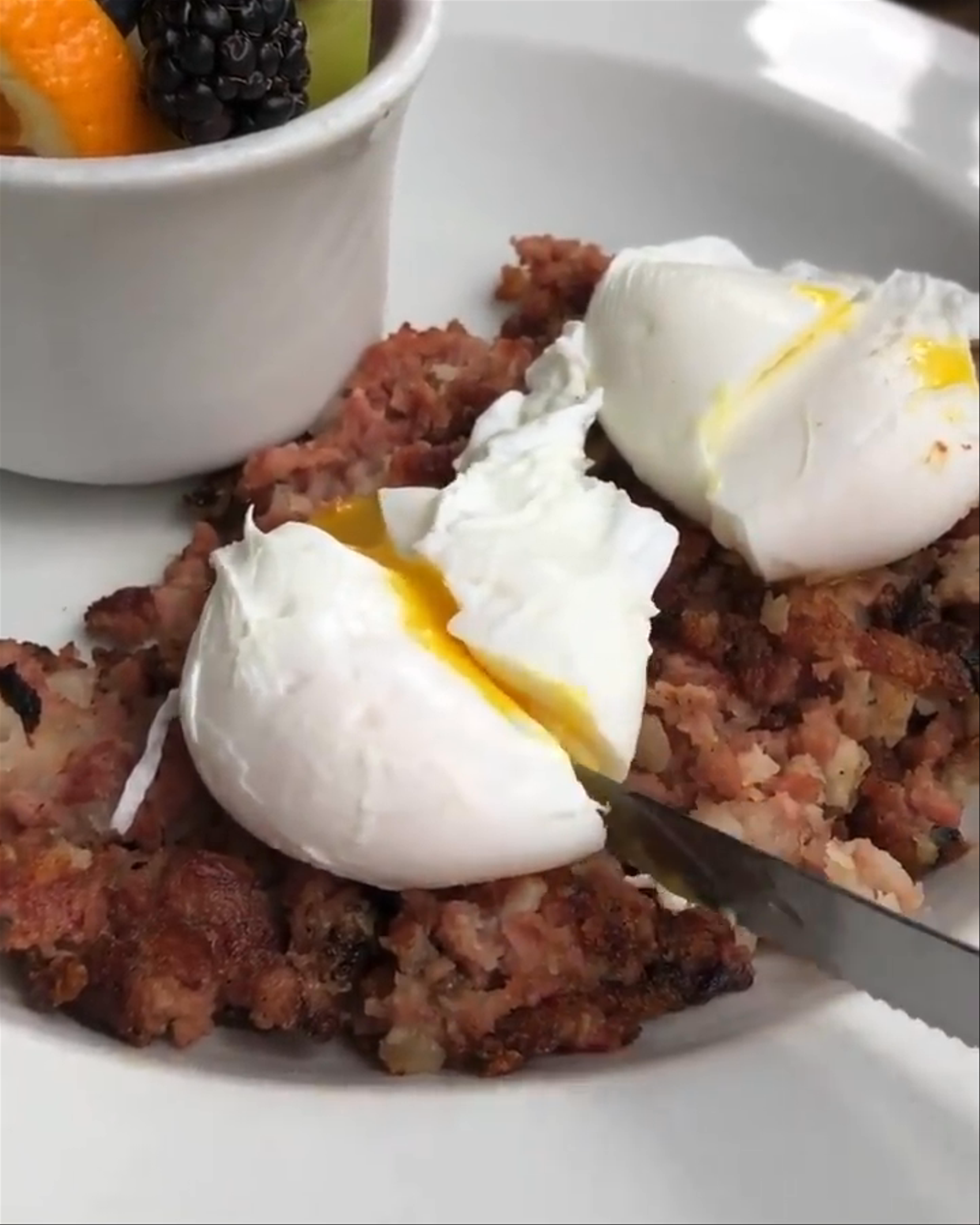 Corned Beef Hash & Poached Eggs dish at EAT in North Hollywood