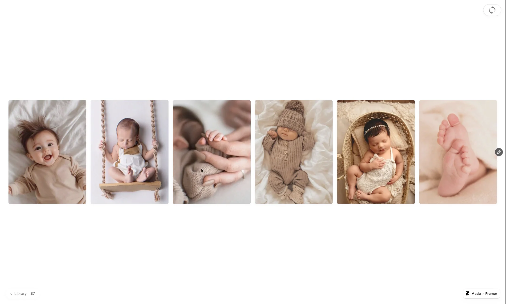 Tiny moments. A gentle ripple. 🤍That little hand holding on to your finger. The sleepy smile you never want to forget. Move across the photos and a soft ripple follows, then everything settles again.Try the live previewhttps://alwebmotion.framer.website/components/hover-warpGet Hover Warp for your Framer projecthttps://buy.polar.sh/polar_cl_agZ2EwjSyzUIZcfZk4D2CVjjtIsEO6wF0sTT03PKzVD