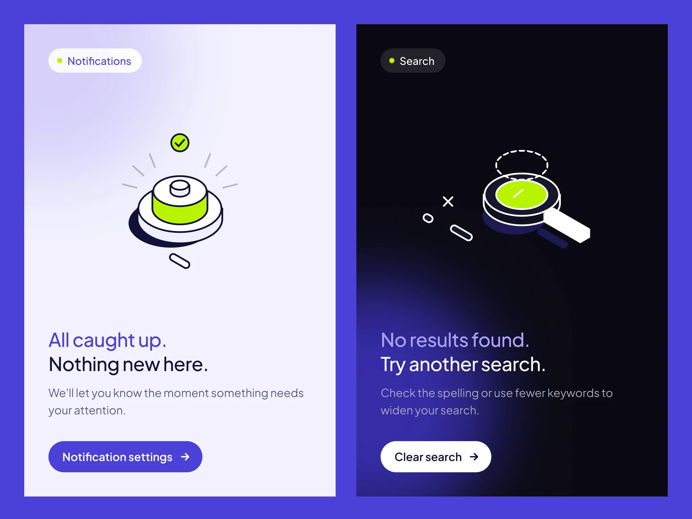 Exploration 02:Animated bento cards for notification &amp; search.