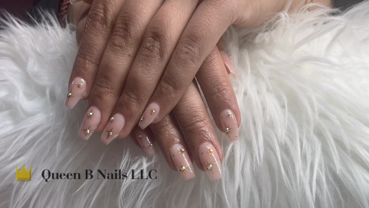 Queen B Nails LLC - Gel-X Full Set With Custom Design & Rhinestones - Nail Technicians Near Me - Monroe, Washington