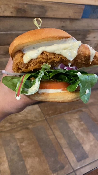 Pigfish Cafe - Fish Sandwich so big it covers my hand. BEST FISH SANDWICH IN MY LIFE! - Sandwiches Near Me - Burien, Washington