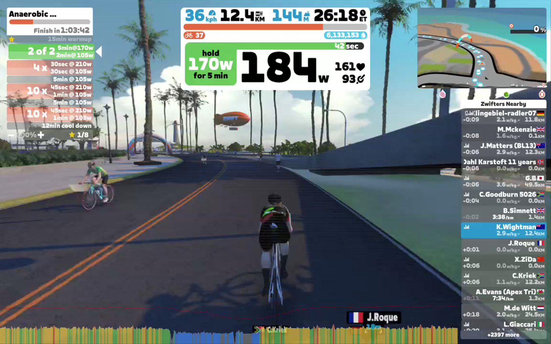 Zwift - Anaerobic capacity: 45 second squeezes in Watopia