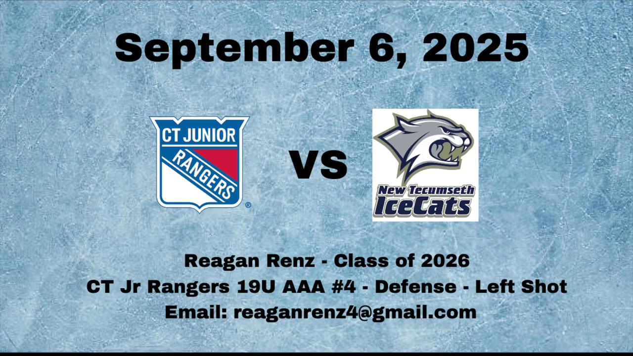Reagan Renz: Defensive Highlights from CT Jr. Rangers 19U-AAA vs Tecusmseth Ice Cats 9-6-2025