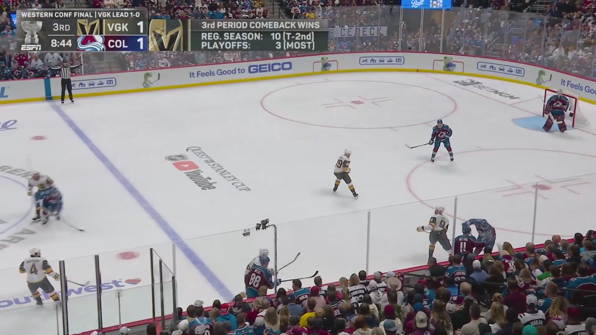 Knights Storm Back in the Third to Stun Avs Again, Take 2-0 Lead · May 22, 2026