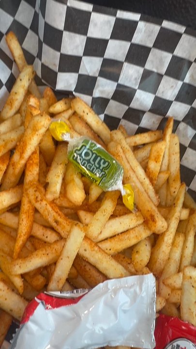 Wing Me Up - Amazing seasoned fries ! Love the candy garnish. - Fast Food Near Me - Van Nuys, California