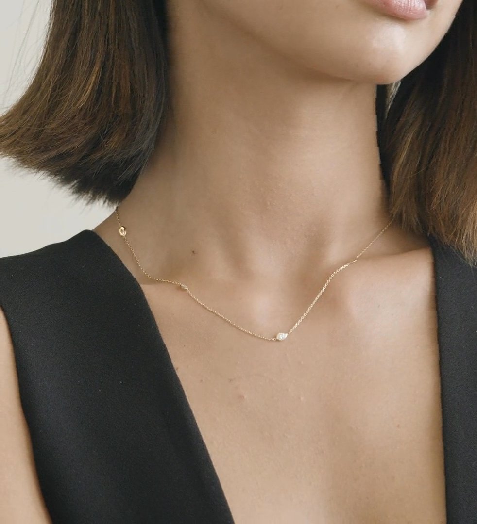 Knife-Edge Bezel Station Necklace | Marquise | 14k | White Gold | chainLength: 16-18