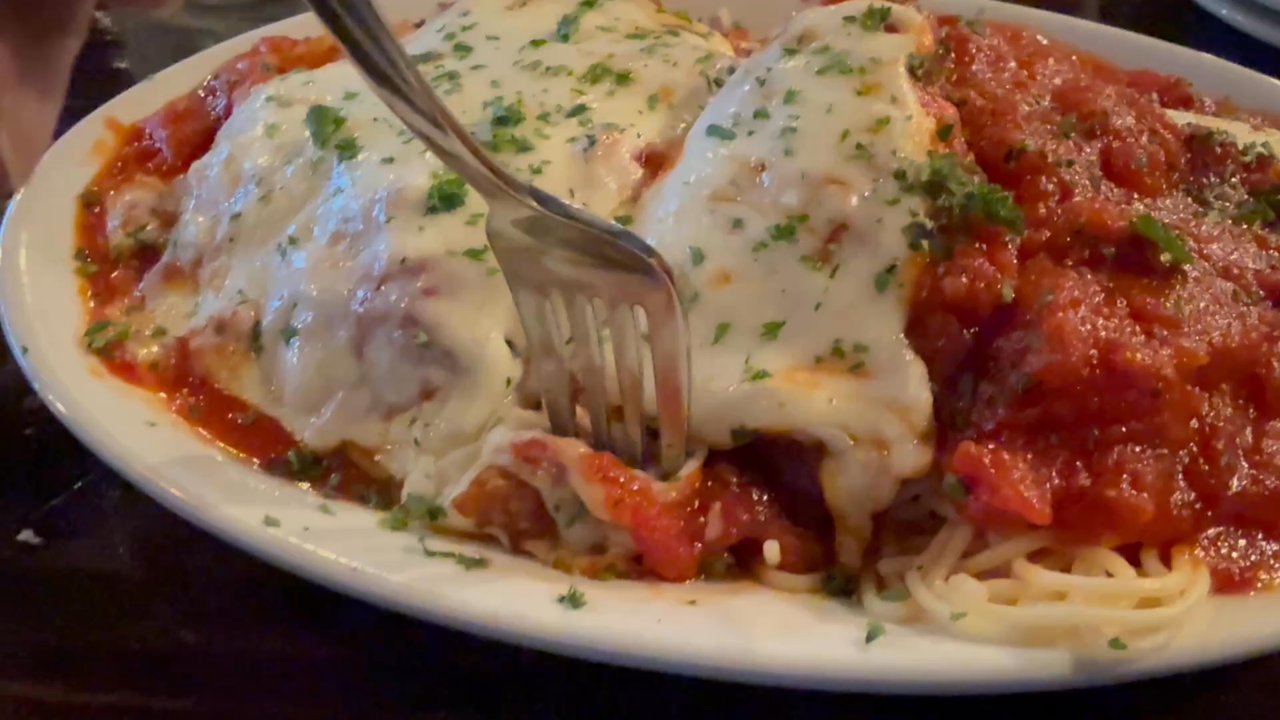 Olive Cove - Chicken Parmigiana first bite - Italian Near Me - Yulee, Florida