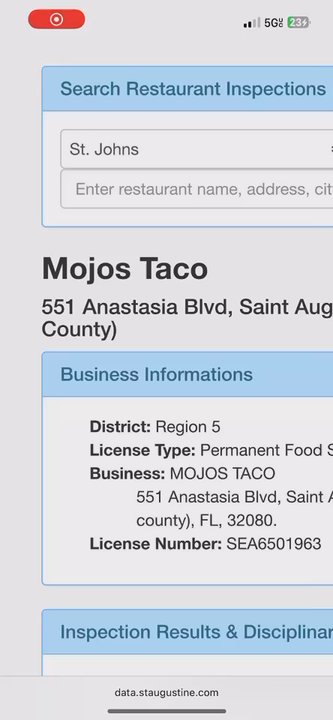 Mojo's Tacos - Mojo's health inspection report - Mexican Near Me - Saint Augustine, Florida