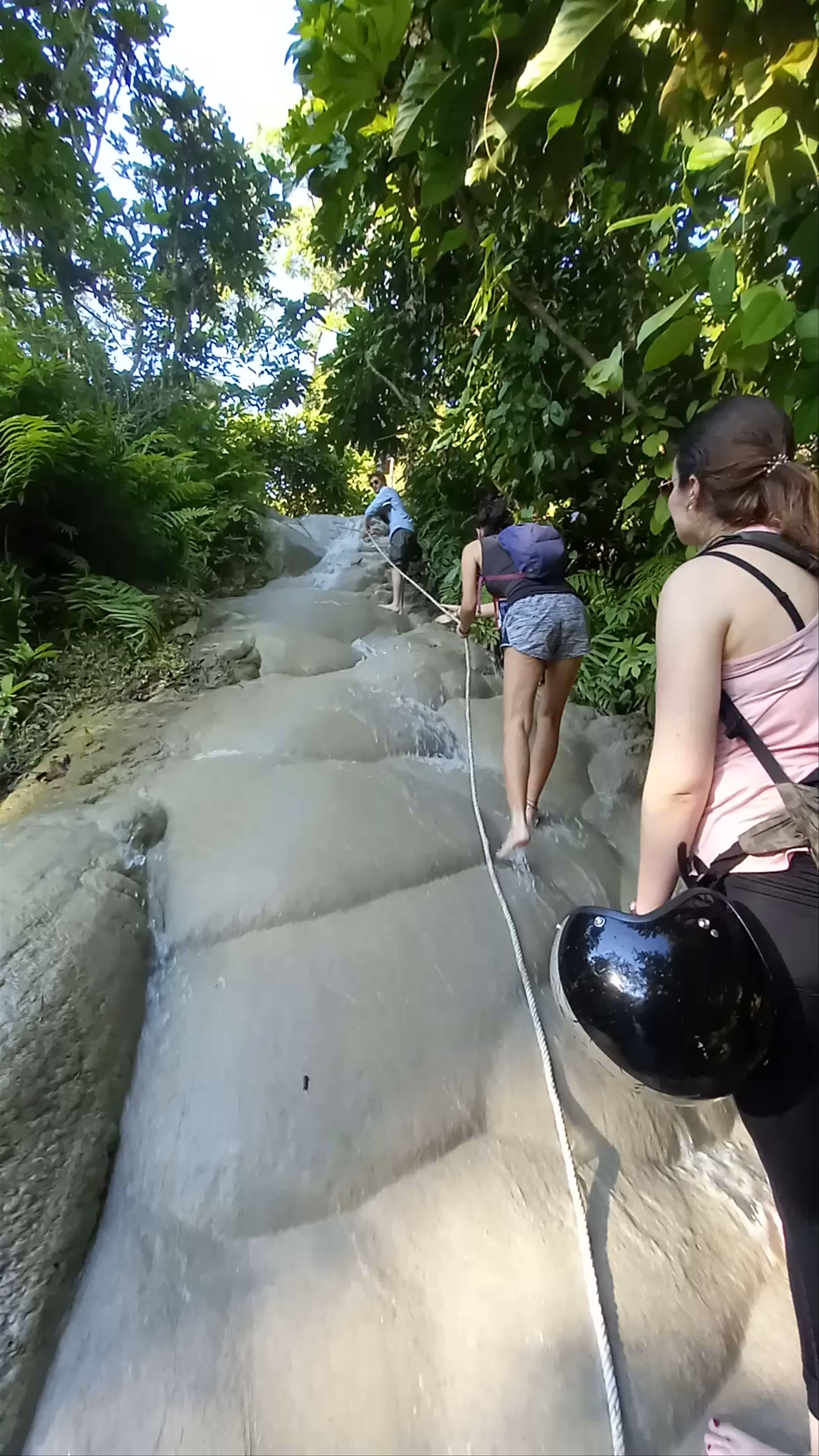 Climbing the Slippery Rock Falls at Namtok Bua Thong, Chiang Mai