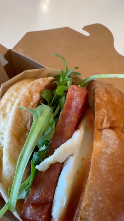 Egghead Sando Cafe - Hawaiian breakfast sando: spam, egg, arugula, and spicy mayo on brioche. - Fast Food Near Me - Santa Clara, California