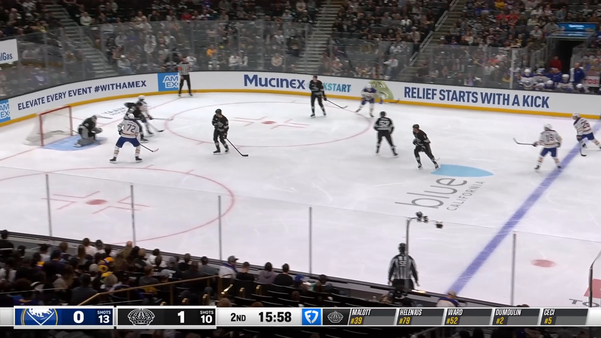 Thompson drags puck around sprawling goalie to tie it at 1-1 · Mar 21, 2026