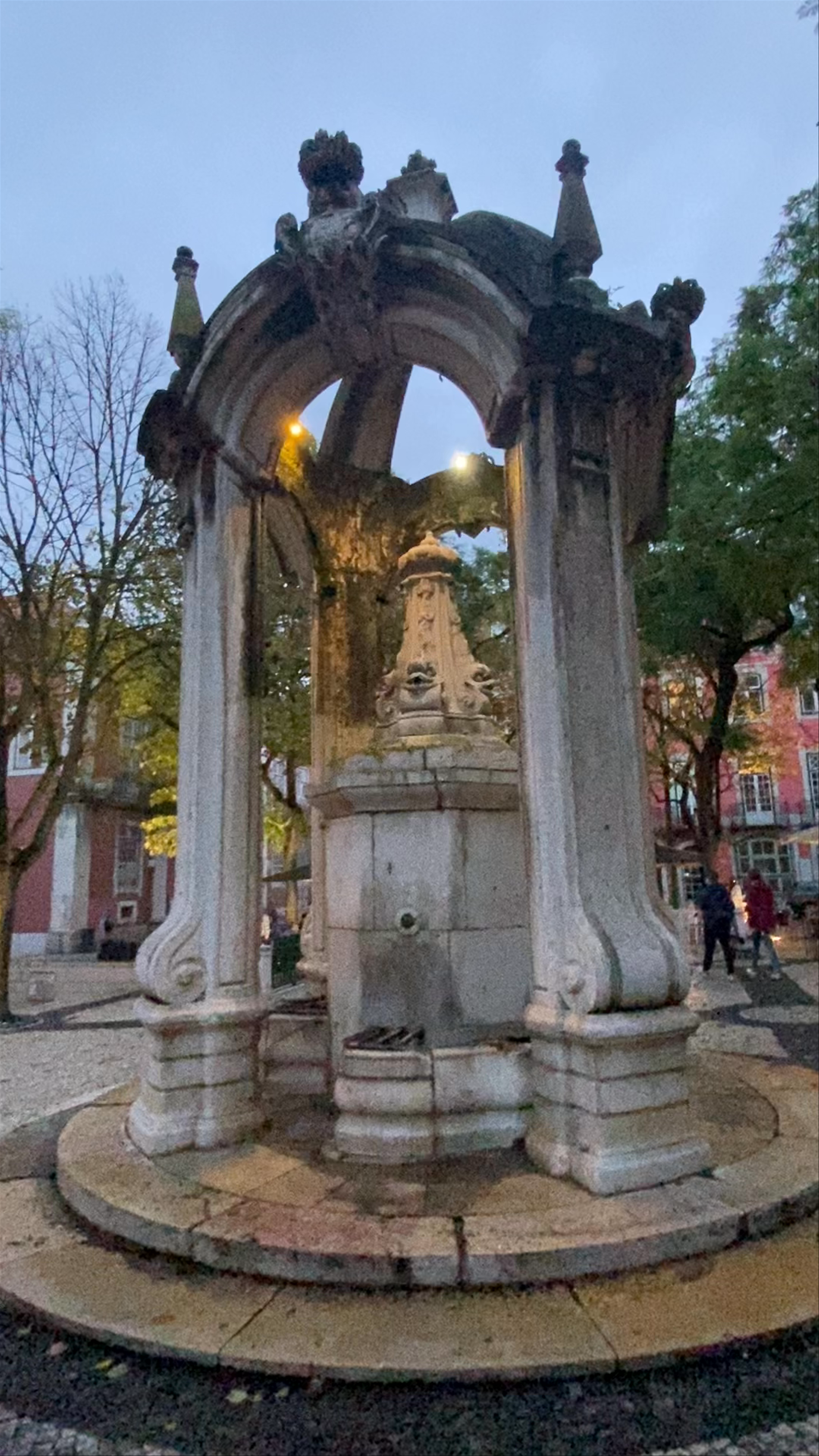Historic Convento do Carmo Fountain at Dusk, Lisbon