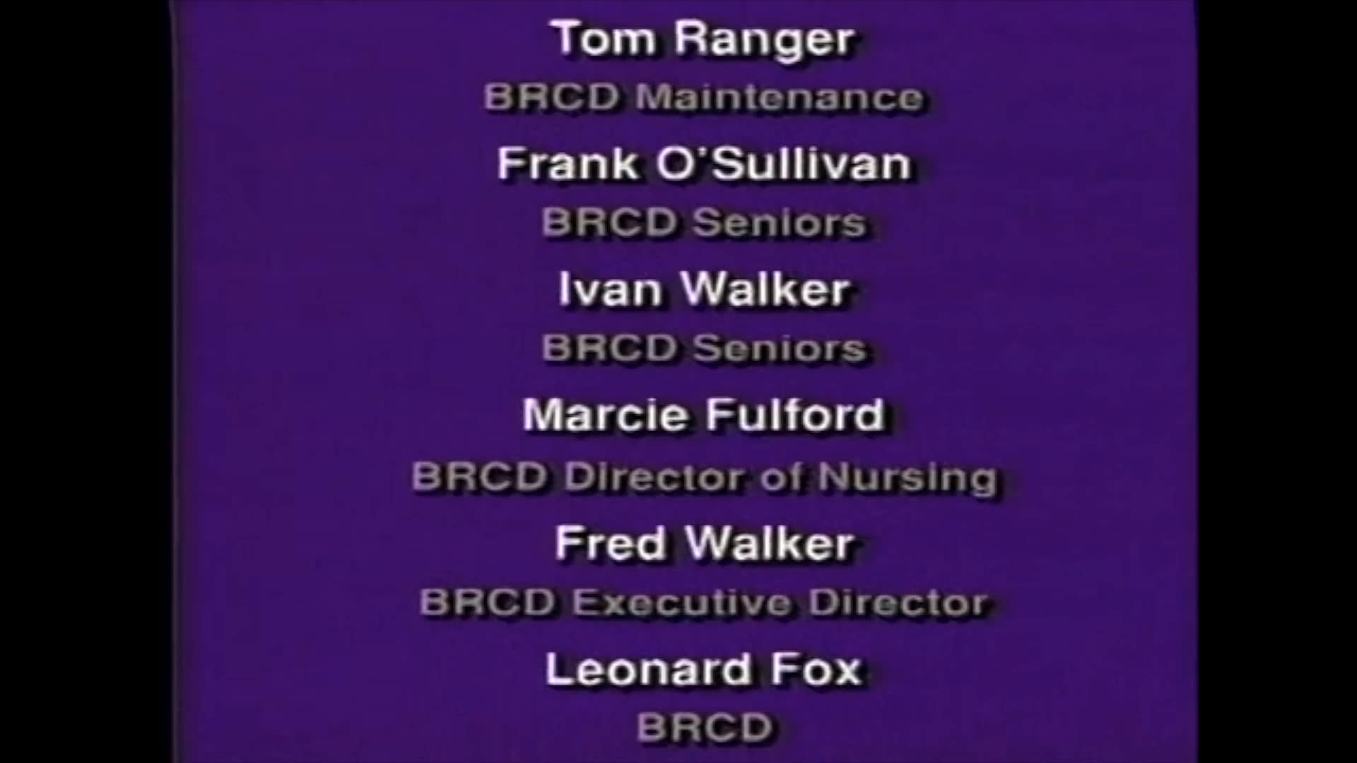 A list of production credits and organizational acknowledgments scrolls vertically against a solid purple background.
