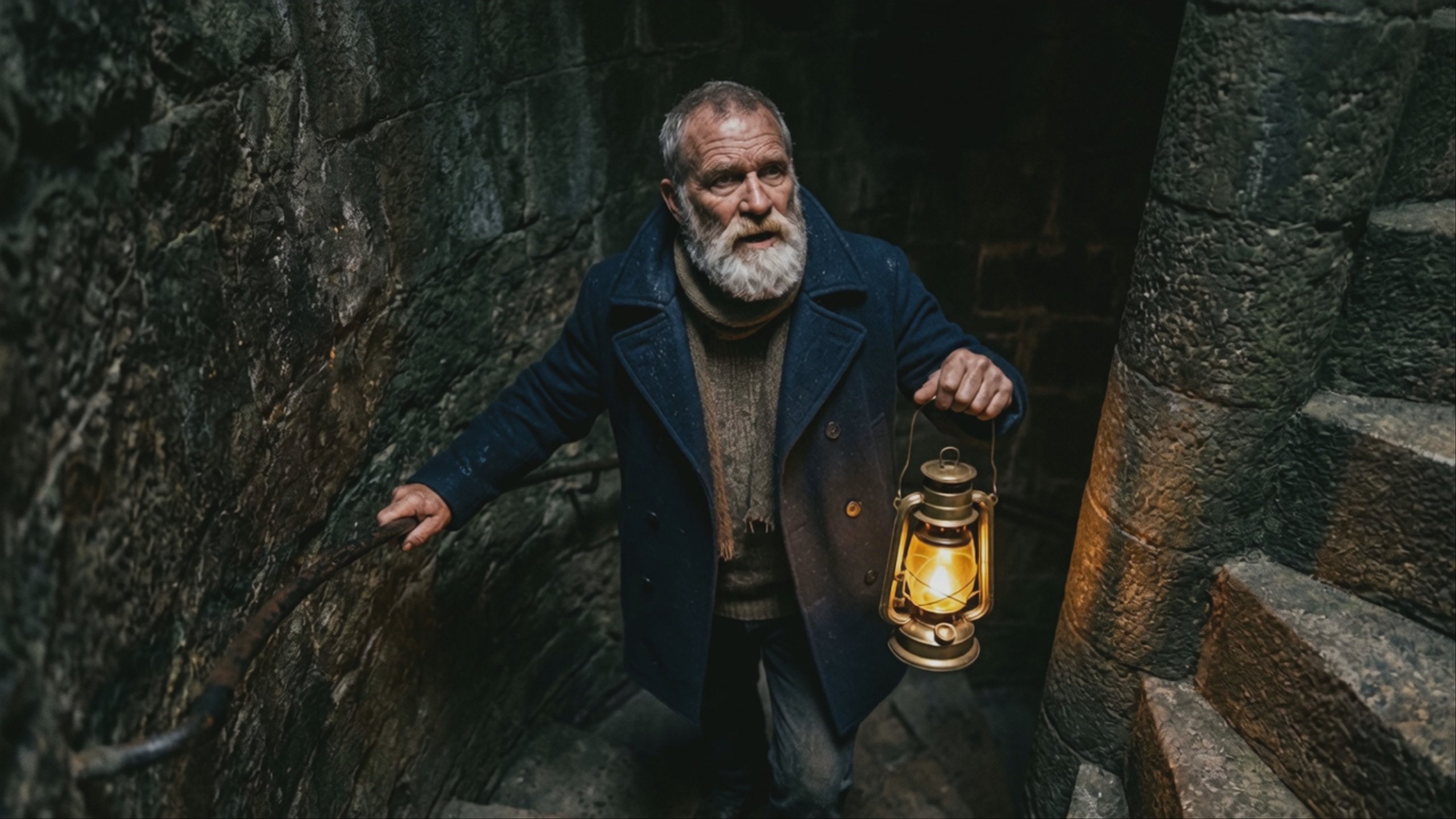 Lantern-lit lighthouse keeper generated with Hedra Avatar