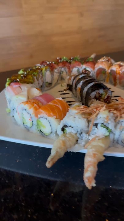 Tsukimi - The most beautiful presentation for 6 rolls on 1 plate. Look at that juicy fresh colorful rolls! - Sushi Bars Near Me - Austin, Texas