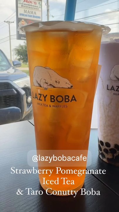 Lazy Boba - Strawberry Pomegranate Iced Tea and Conutty Taro Smoothie with Boba - Bubble Tea Near Me - Killeen, Texas