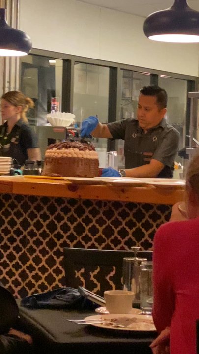 Bleu Duck Kitchen - A big ass chocolate layer cake the pastry chef whipped up for a private event. - New American Near Me - Rochester, Minnesota