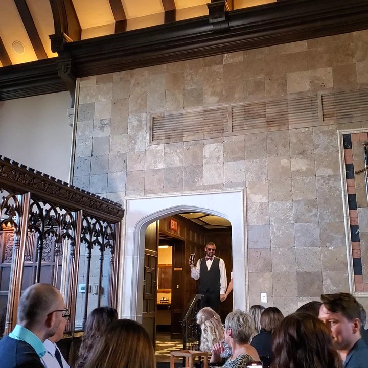 Pine Knob Mansion - Announcing Mr and Mrs...in their sunglasses and holding their insulated drink mugs.  10/4/2024 - Venues & Event Spaces Near Me - Clarkston, Michigan