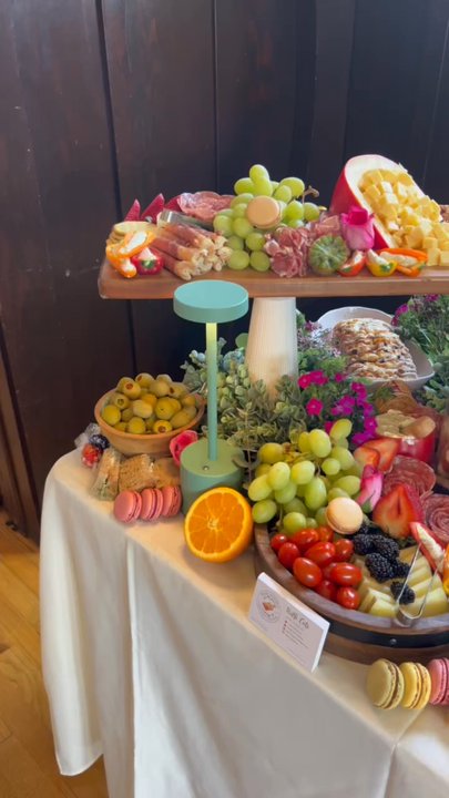 Grazin Goodness - Grazing table set up for a petals & Prosecco themed bridal shower - Caterers Near Me