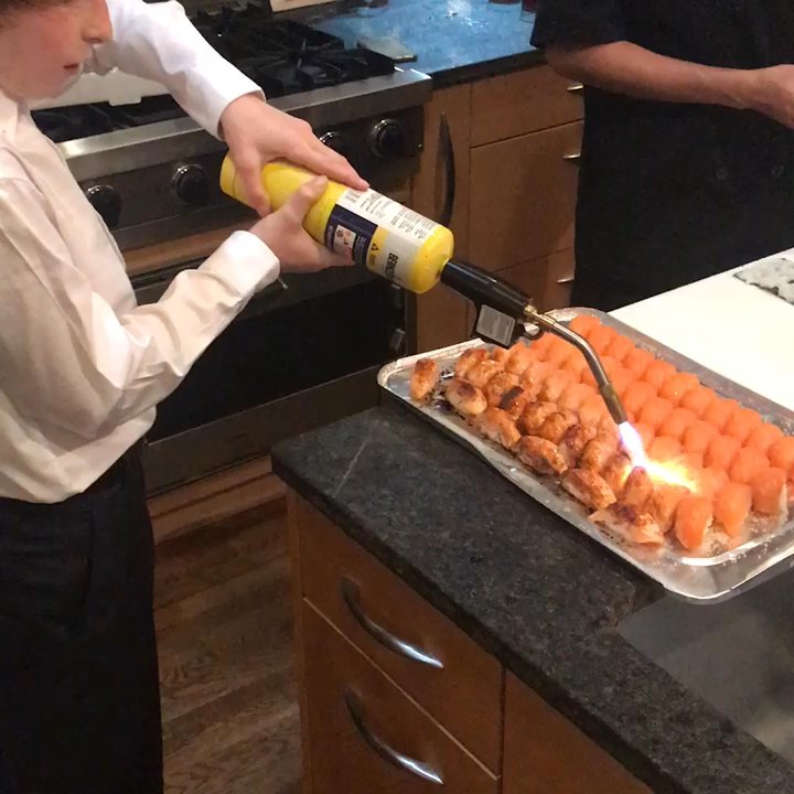 High Roller Sushi - Introducing our new Torch Seared, Sugar Encrusted, Salmon Nigiri!  Watch the Bar Mitzvah Boy torch his own sushi!! - Caterers Near Me