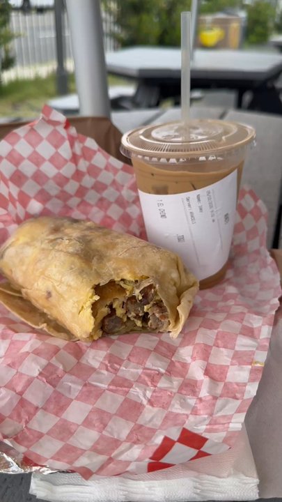 Buenos Dias Cafe - Burrito with sausage, potatoes, egg and cheese. - Cafes Near Me - Riverside, California